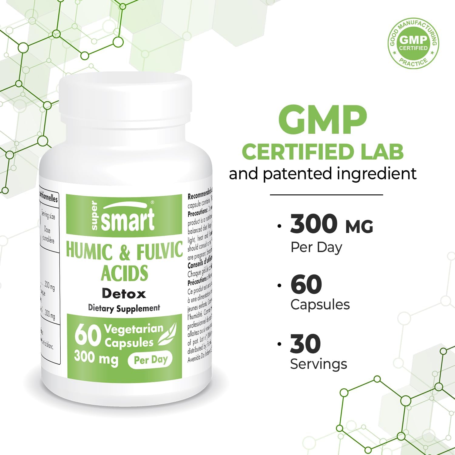 High Strength Humic and Fulvic Acid Supplement - 300mg Daily Dose - Patented Blend - Non-GMO & Gluten Free - 60 Capsules