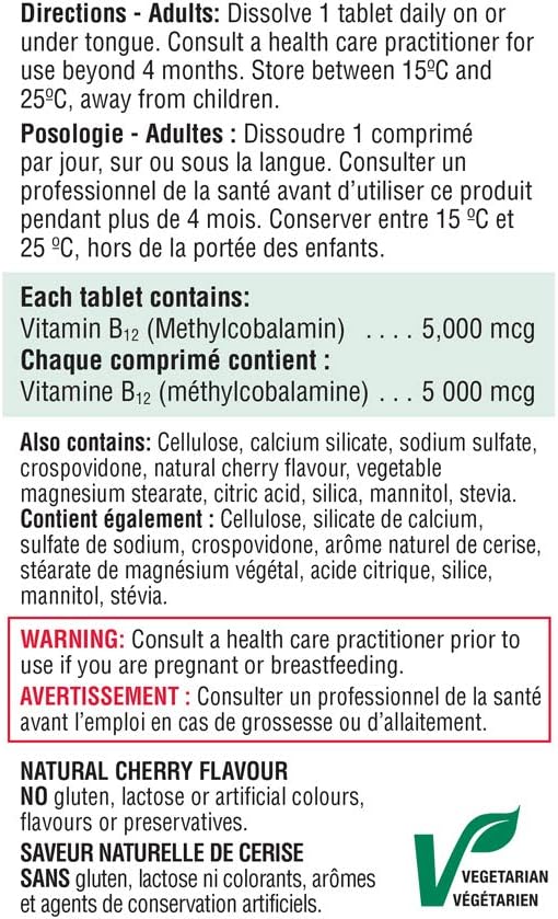 High Strength Jamieson Vitamin B12 Supplement - 5,000 mcg, 45 Tablets