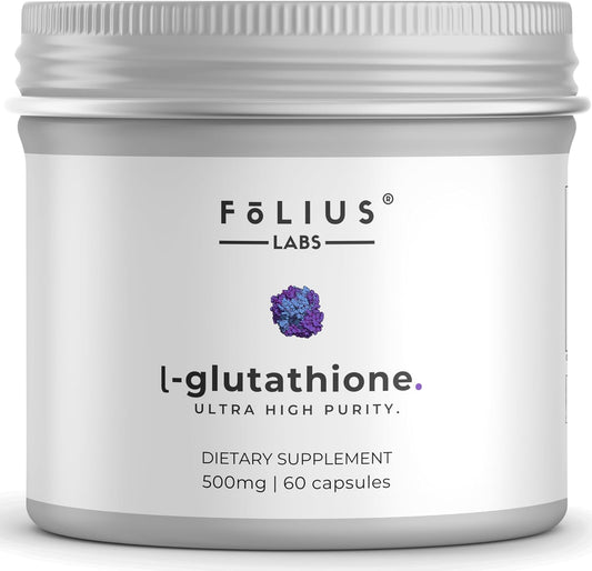 High Strength L-Glutathione 98% Supplement for Glowing Skin - Collagen Boost - 500mg Formula - 60 Capsules