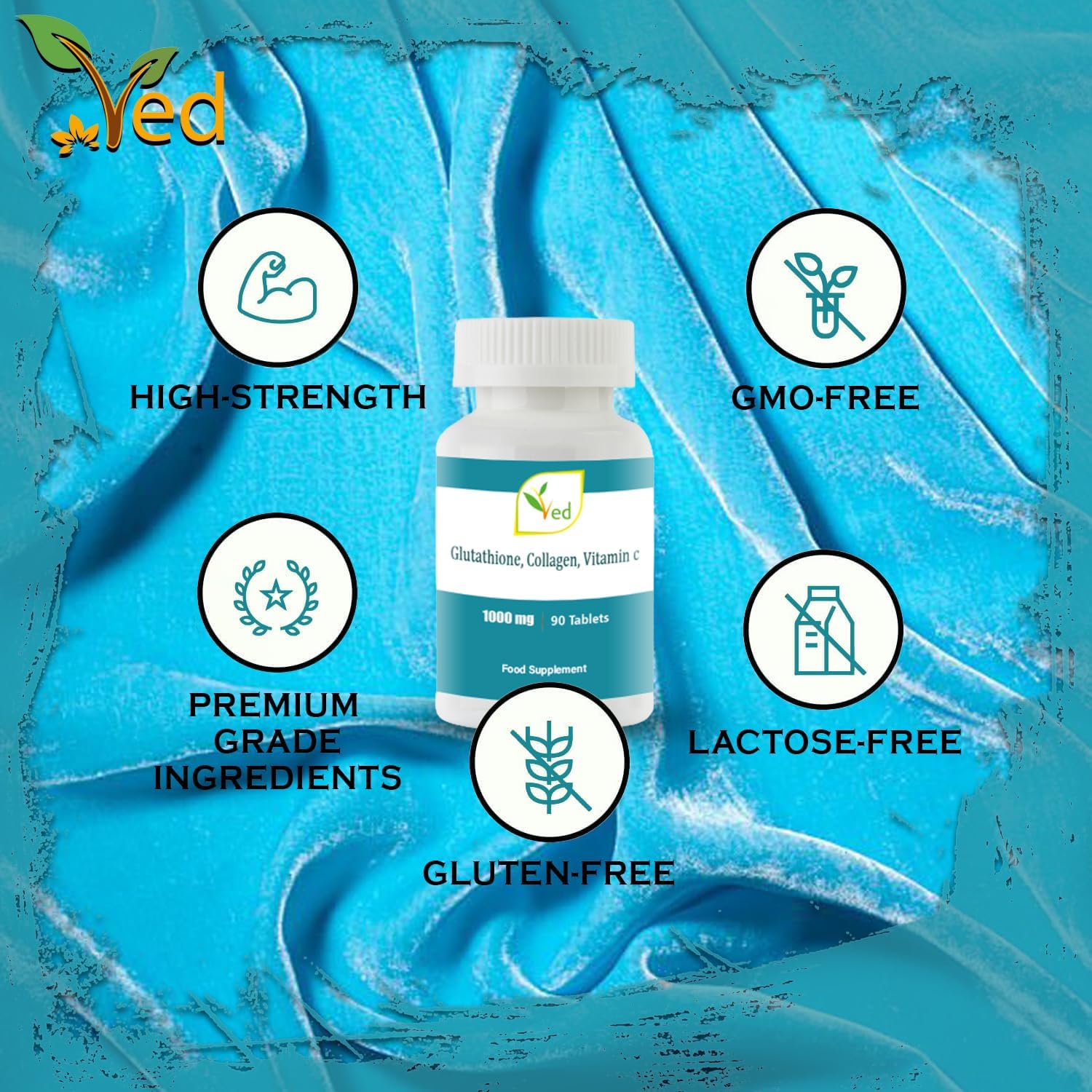 High Strength L-Glutathione Tablets with Collagen and Vitamin C - 90 Tablets, 1000mg