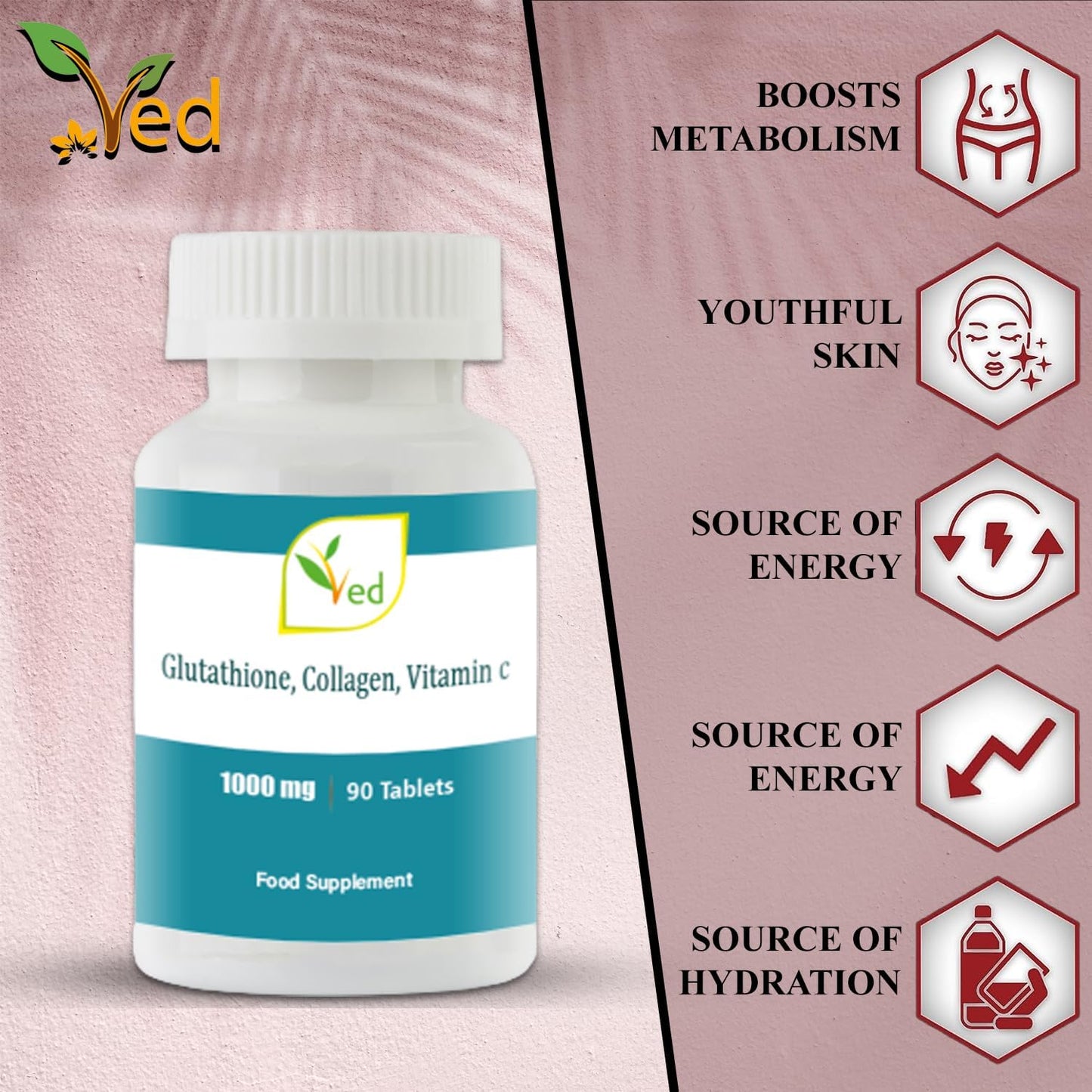 High Strength L-Glutathione Tablets with Collagen and Vitamin C - 90 Tablets, 1000mg