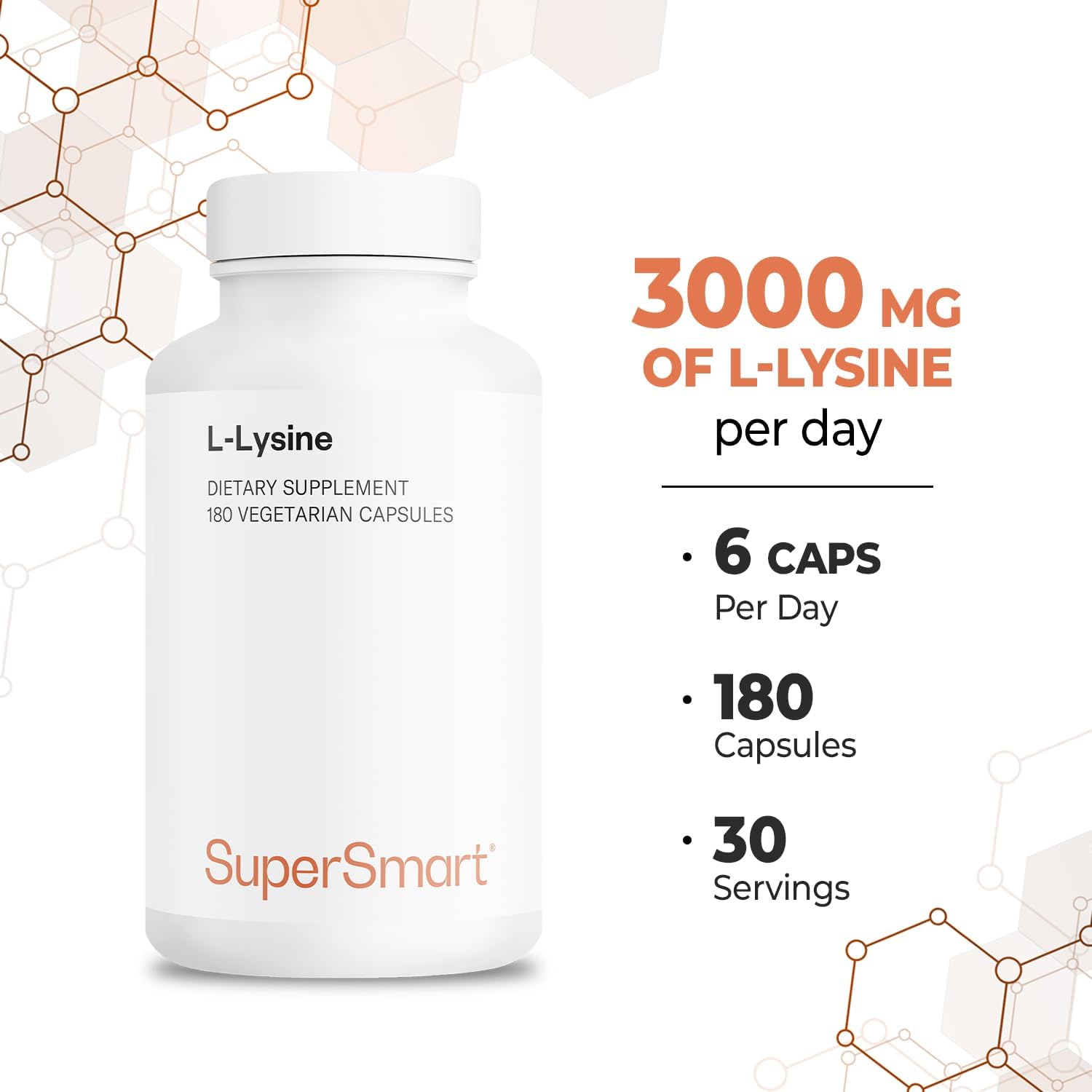 High Strength L-Lysine Supplement - 6000mg Daily Dosage - Non-GMO & Gluten Free - 180 Capsules