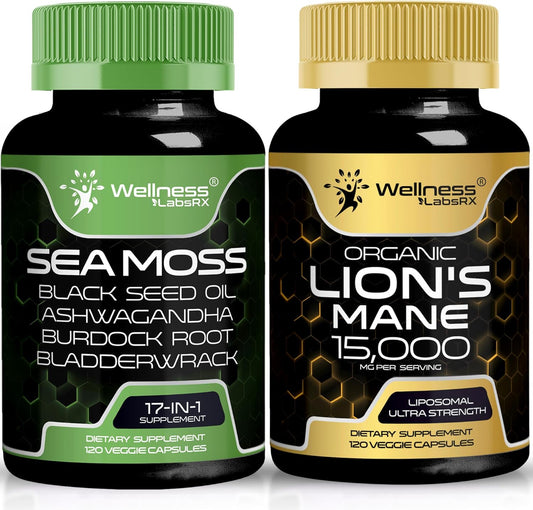 High Strength Lions Mane Supplement Capsules - 15,000mg Irish Sea Capsules for Cognitive Support