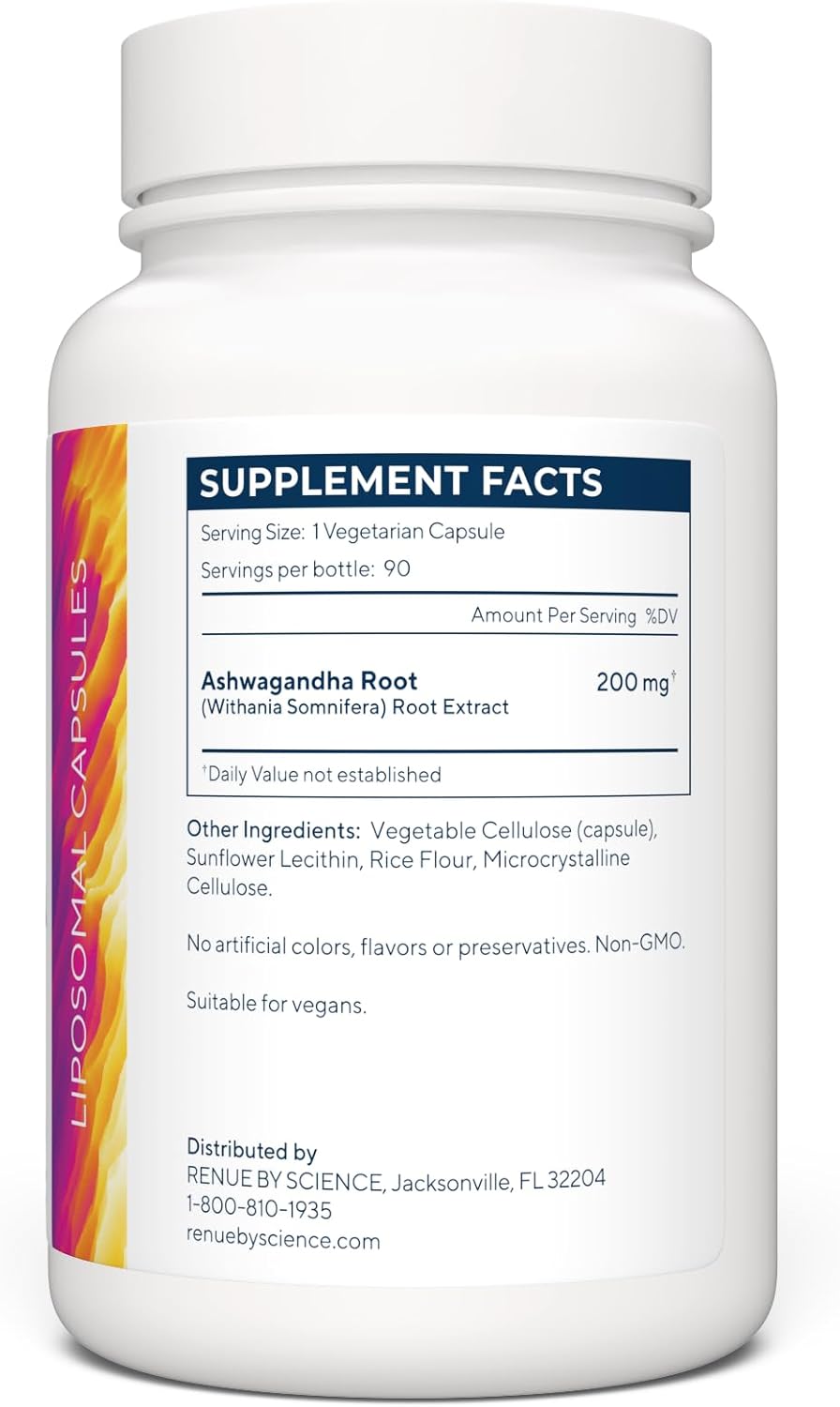 High Strength Liposomal Ashwagandha Supplements - 90 Capsules, 200mg Per Serving - Non-GMO, Made in USA, Third-Party Tested