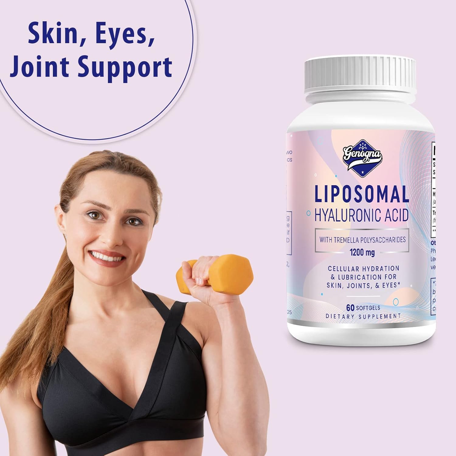 High Strength Liposomal Hyaluronic Acid Capsules with Tremella Polysaccharides for Skin and Joint Health - 1000mg, 1 Pack