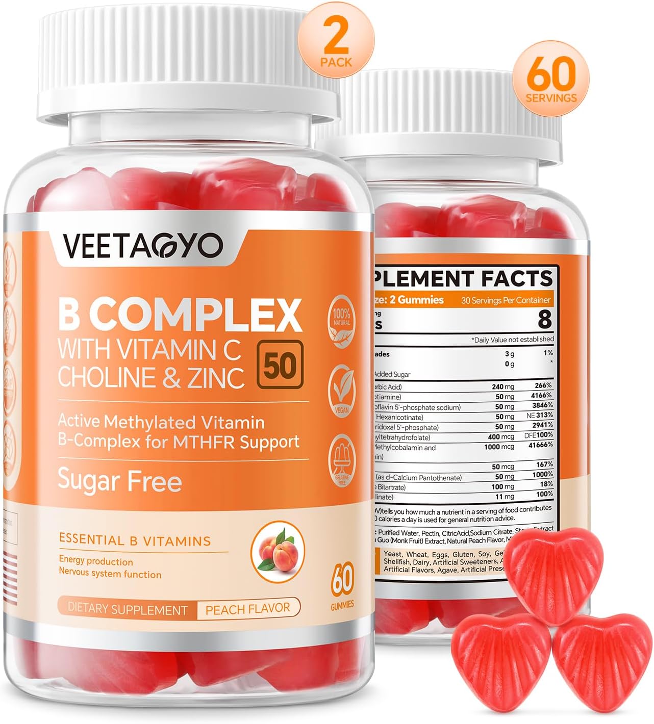 High Strength Magnesium Gummies with Methylated B Complex - 50 Gummies, 500mg Magnesium, 400mg B Complex
