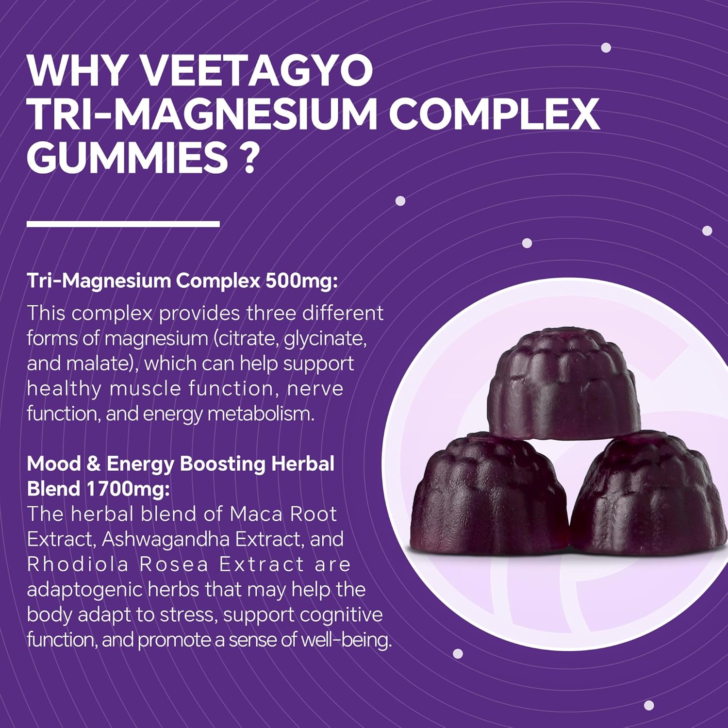High Strength Magnesium Gummies with Methylated B Complex - 50 Gummies, 500mg Magnesium, 400mg B Complex