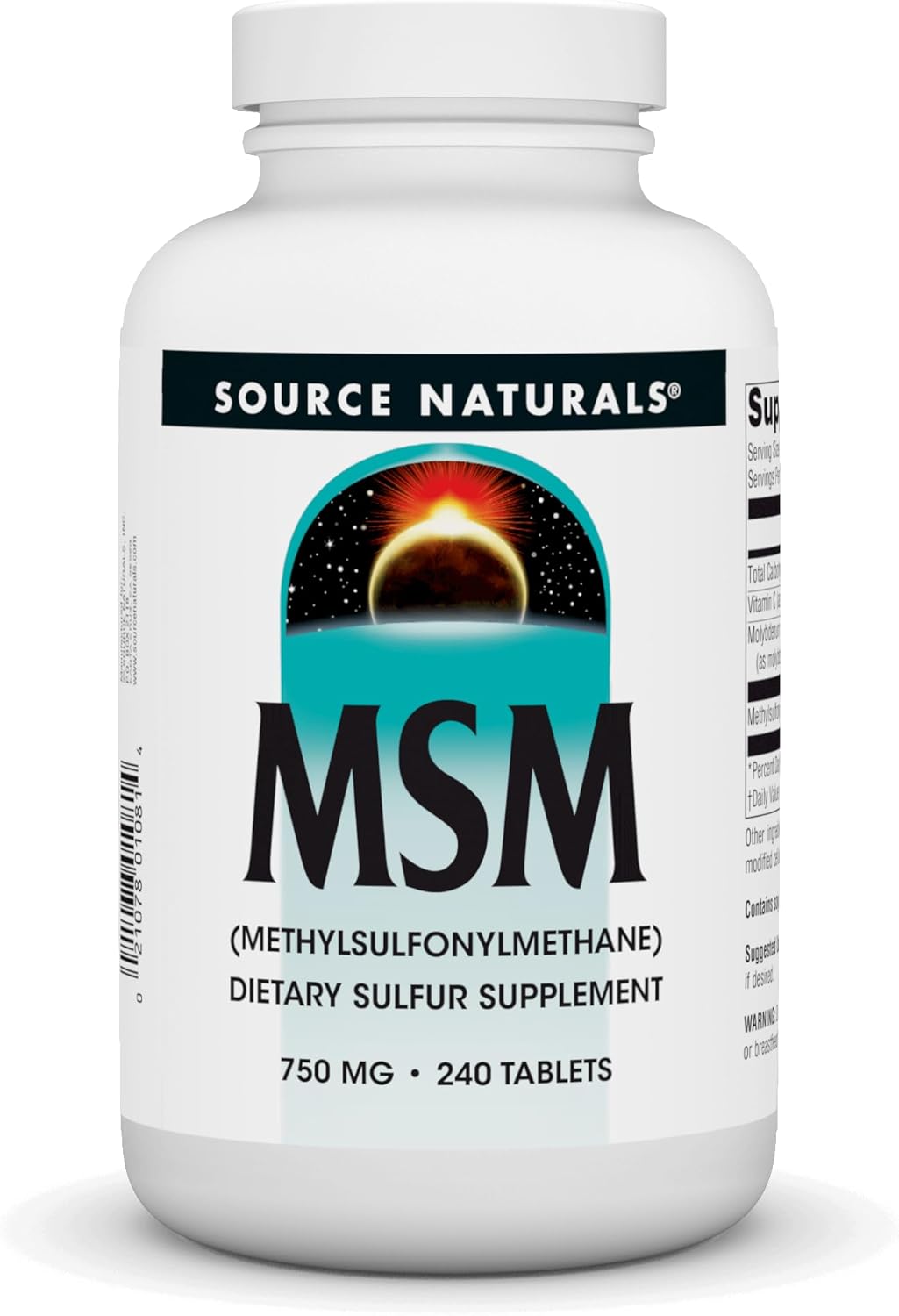 High Strength MSM (Methylsulfonylmethane) Tablets - 750mg, 240 Count by Source Naturals