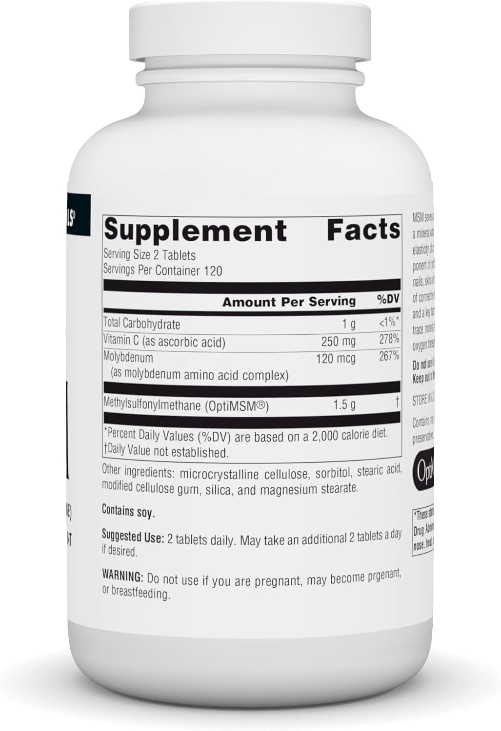 High Strength MSM (Methylsulfonylmethane) Tablets - 750mg, 240 Count by Source Naturals