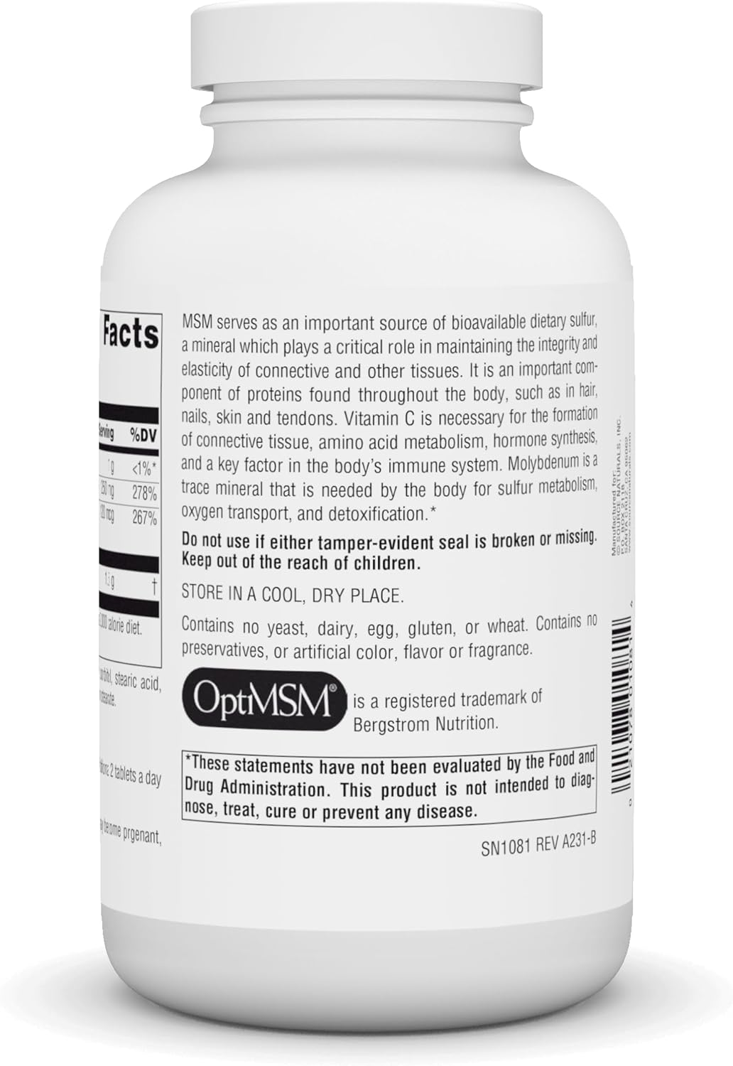 High Strength MSM (Methylsulfonylmethane) Tablets - 750mg, 240 Count by Source Naturals