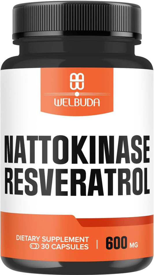 High Strength Nattokinase Supplement with Trans-Resveratrol - Immune System & Heart Support - 30 Servings
