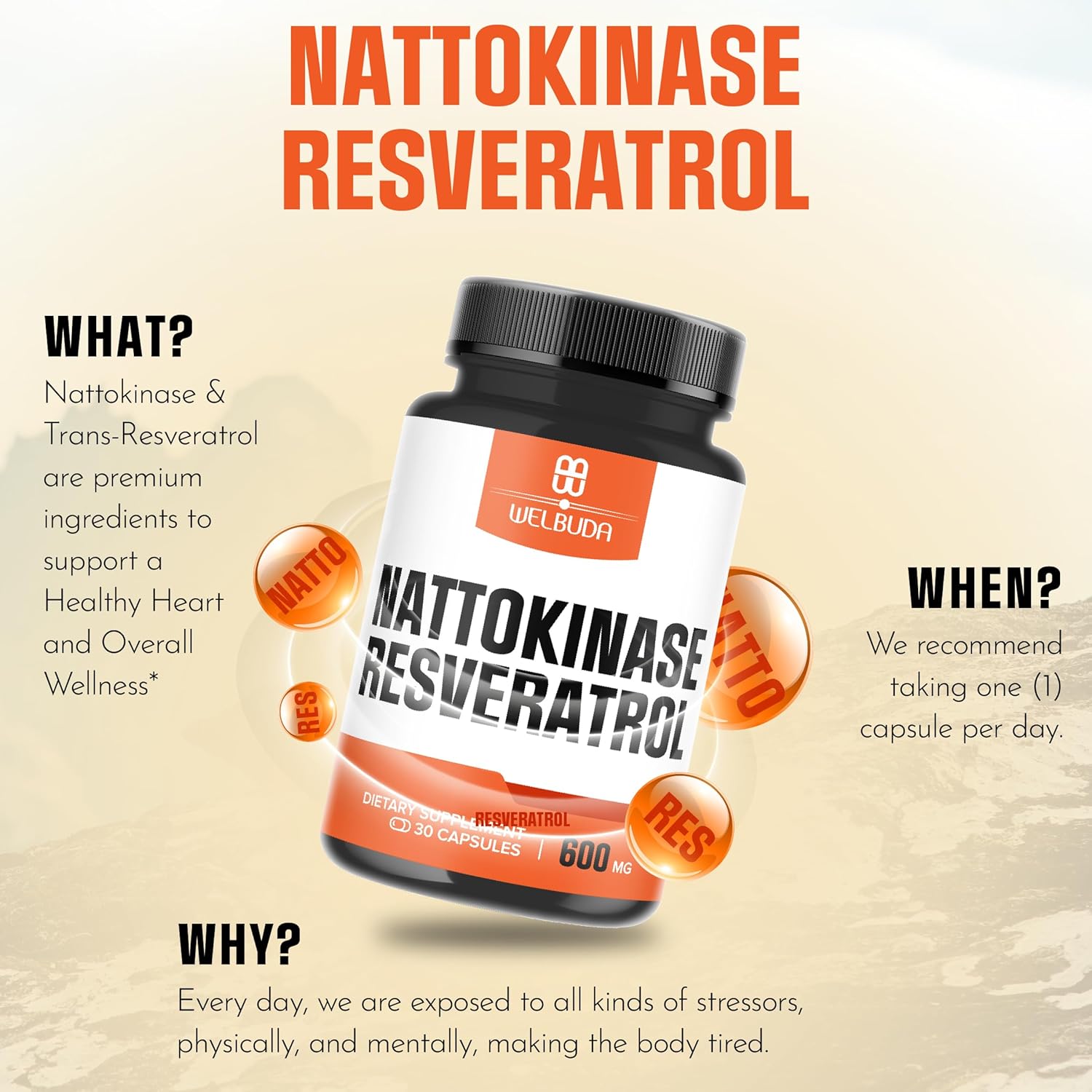 High Strength Nattokinase Supplement with Trans-Resveratrol - Immune System & Heart Support - 30 Servings