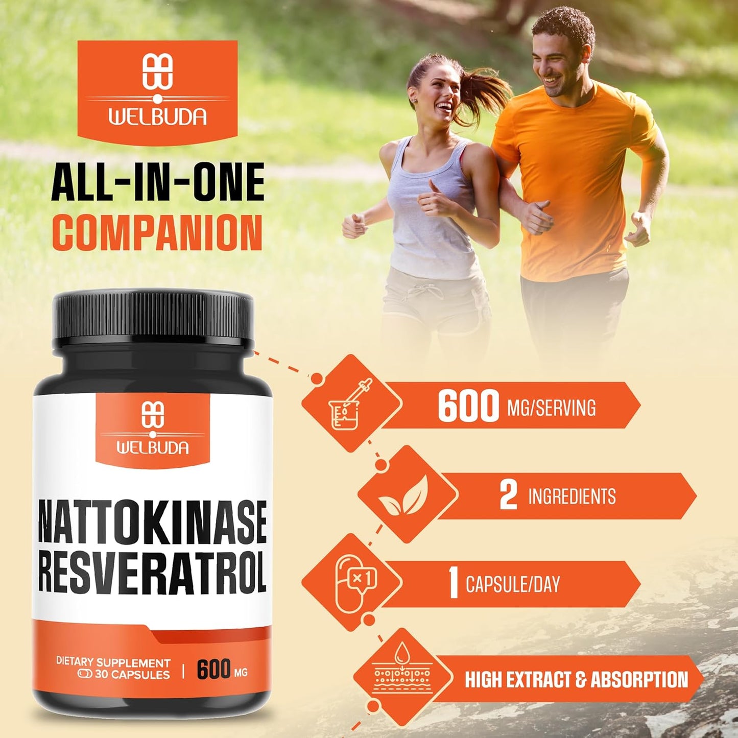 High Strength Nattokinase Supplement with Trans-Resveratrol - Immune System & Heart Support - 30 Servings