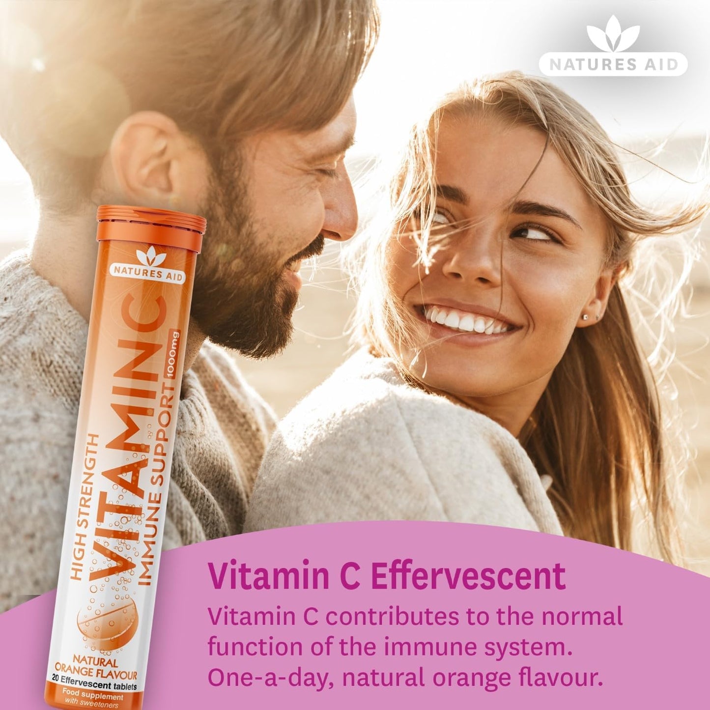 High Strength Natures Aid Vitamin C 1000MG Effervescent Tablets - 20 Count
