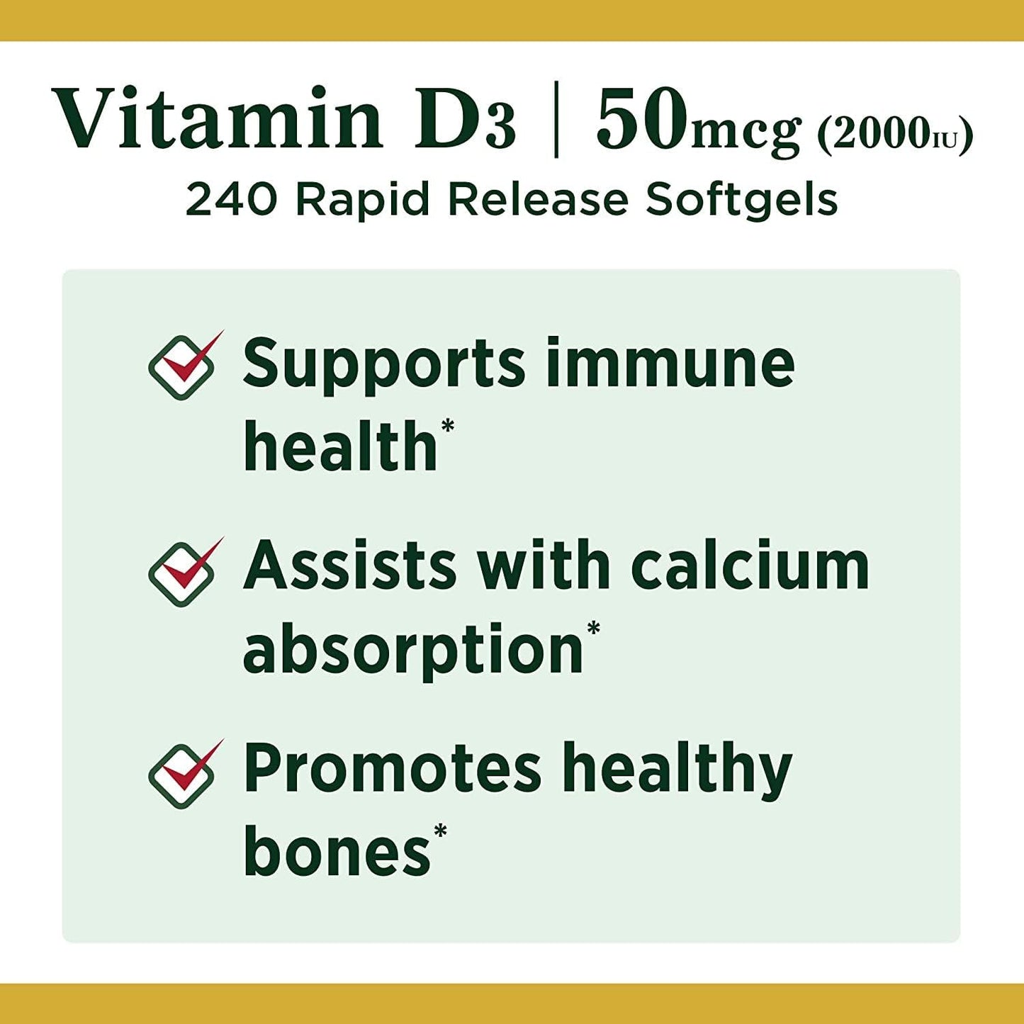 High Strength Nature's Bounty Vitamin D Softgels - 2,000 IU for Immune Support