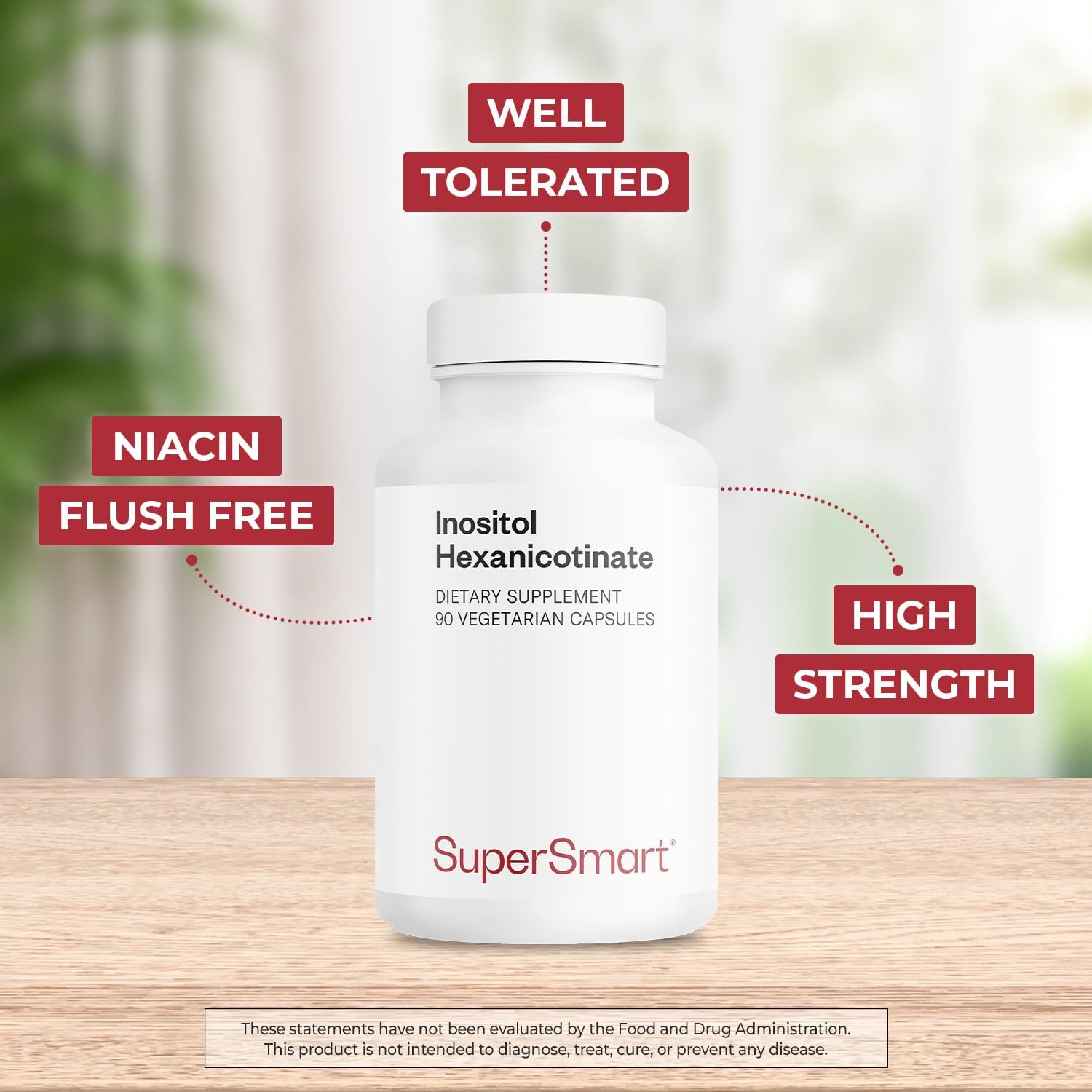 High Strength Niacin Flush Free Supplement - 1500mg Inositol Hexanicotinate | Non-GMO & Gluten Free - 90 Vegetarian Capsules