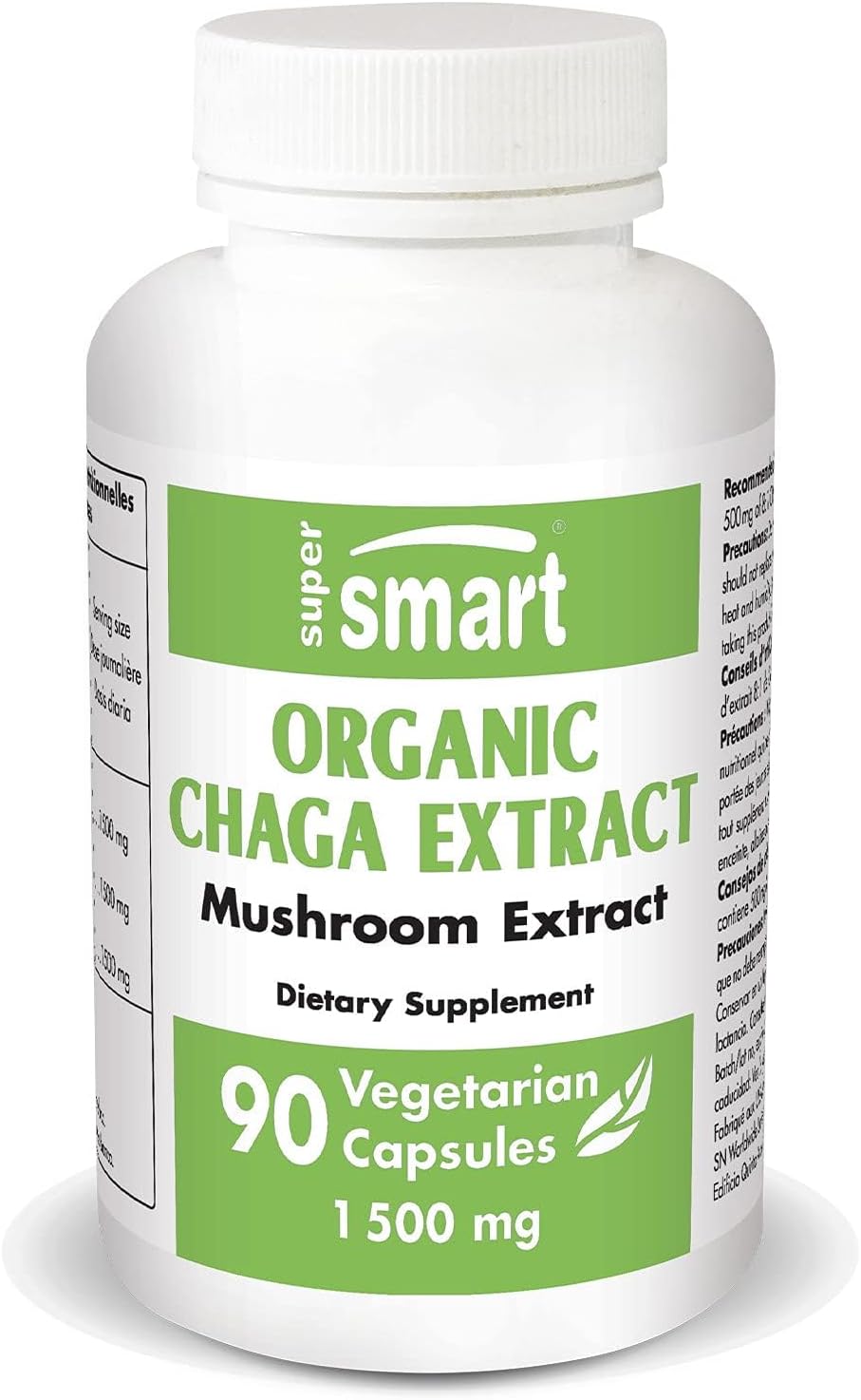 High Strength Organic Chaga Extract Capsules - 1500mg Daily Dose - Non-GMO, Gluten Free, 90 Vegetarian Capsules - Wild Harvested Mushrooms