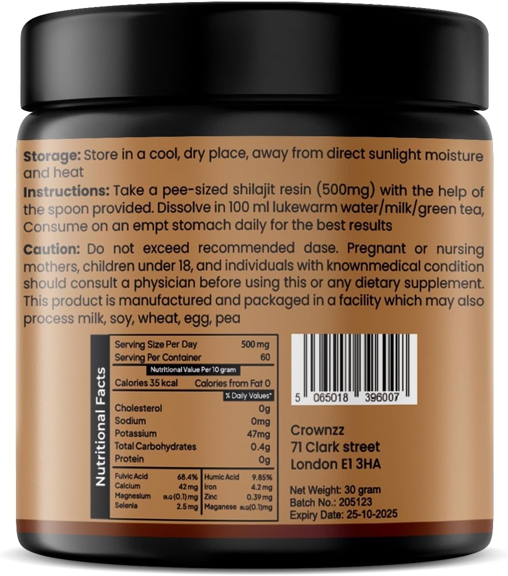 High-Strength Organic Gold Grade Himalayan Shilajit Resin 30G - Lab Tested & Certified - Supports Stamina for Men & Women