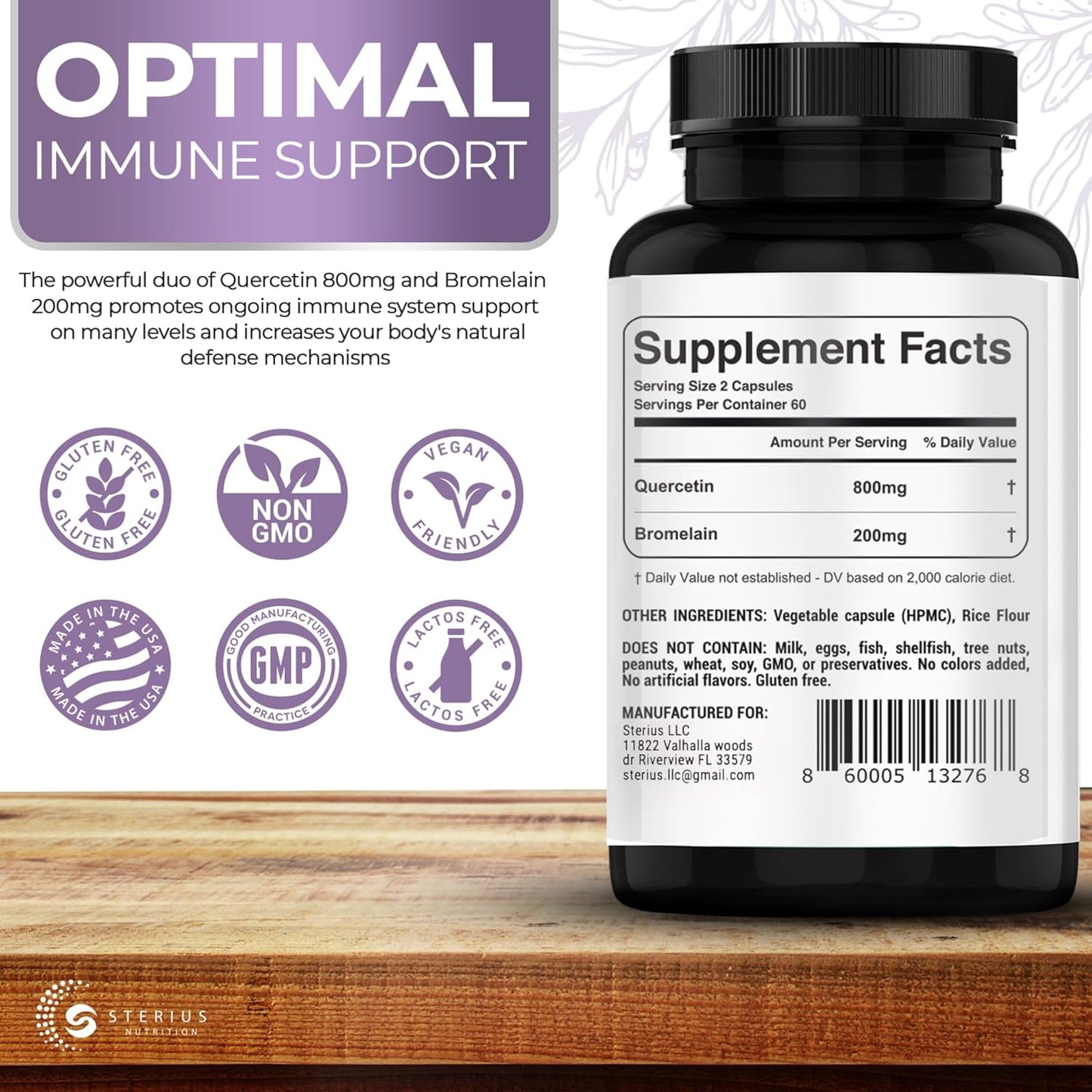 High Strength Quercetin with Bromelain Supplement - 120 Vegan Capsules for Immune Support - Non-GMO - Made in USA - BoostGo Australia