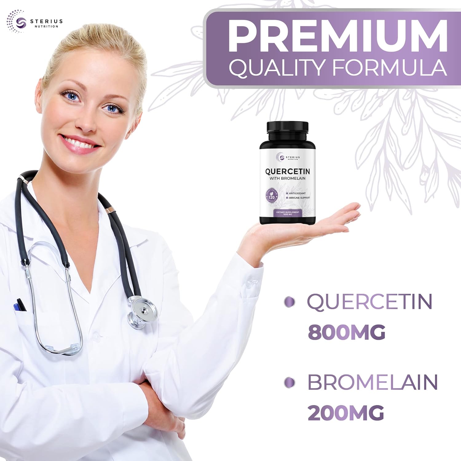 High Strength Quercetin with Bromelain Supplement - 120 Vegan Capsules for Immune Support - Non-GMO - Made in USA - BoostGo Australia