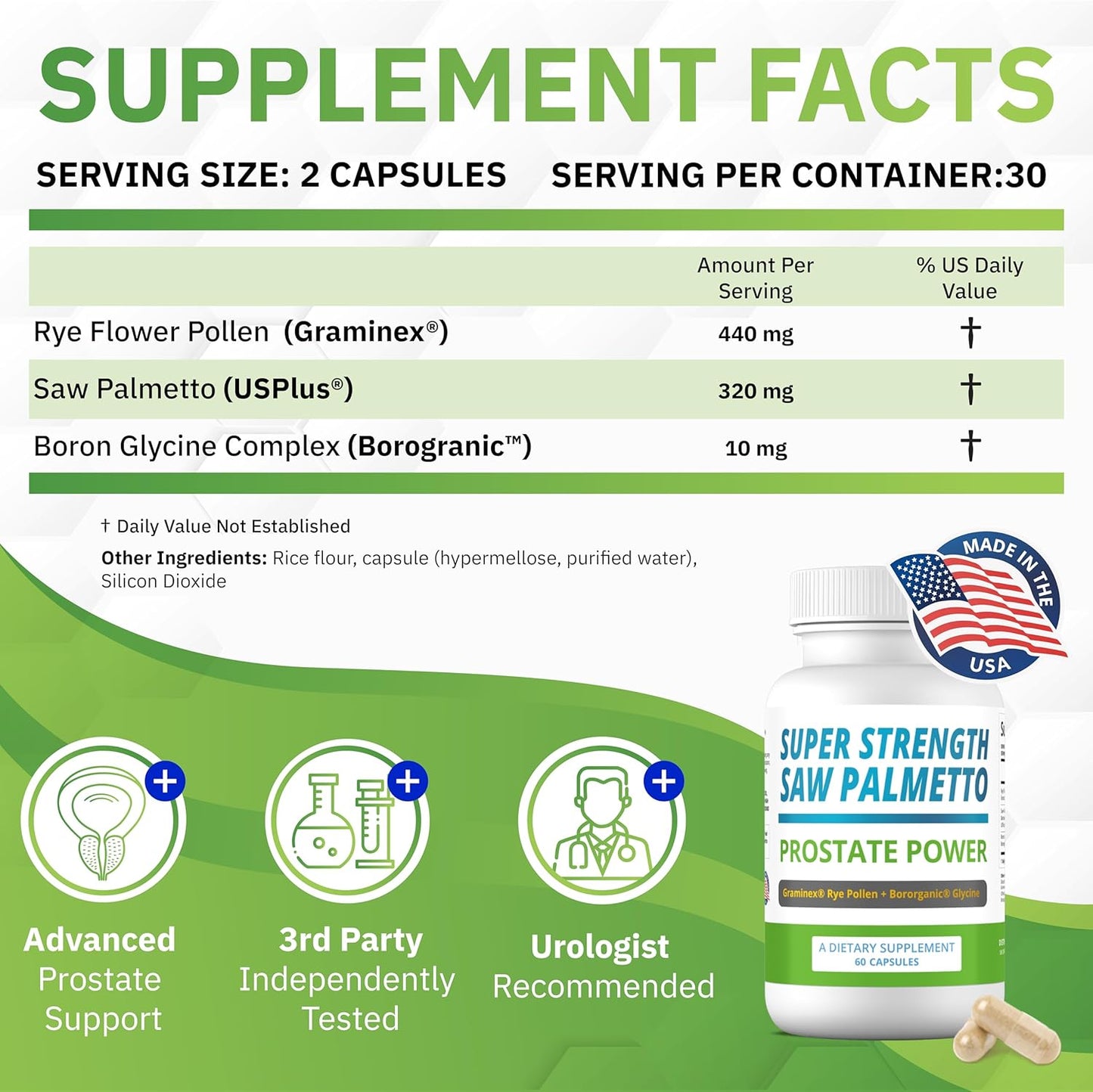 High Strength Saw Palmetto Extract Capsules for Men's Prostate Health - Prostate Power Supplement with 180 Capsules