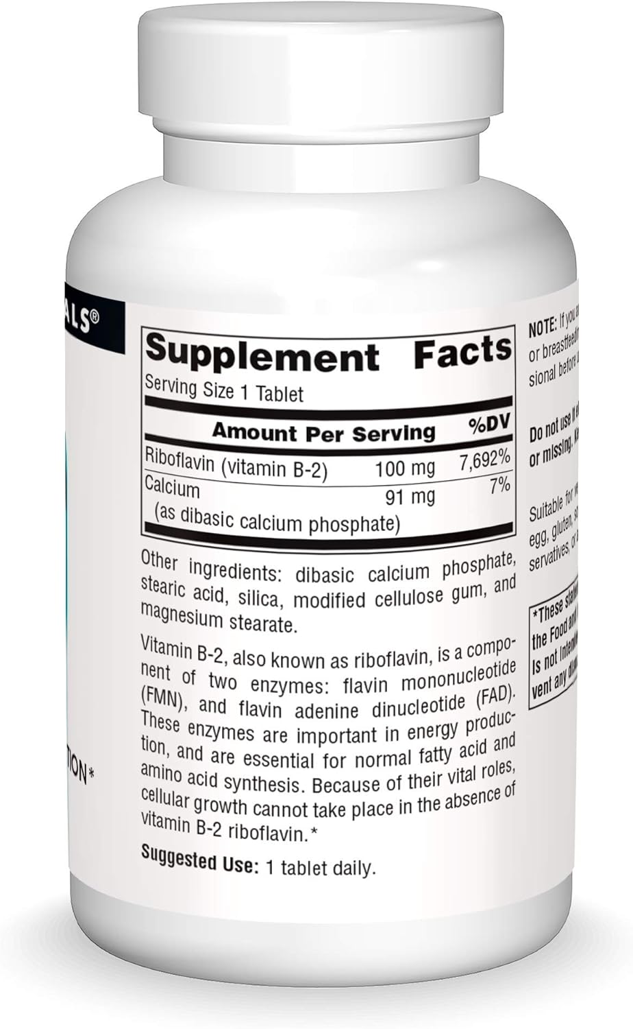 High Strength Source Naturals Vitamin B-2 Riboflavin 100 mg for Energy - 250 Tablets