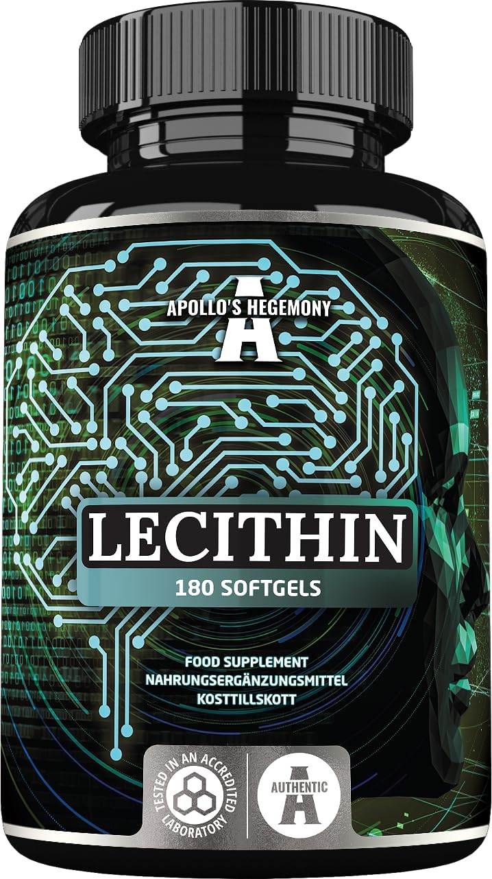 High Strength Soy Lecithin Supplement with Vitamin E - 180 Softgel Capsules - Supports Cognitive and Cardio Health - 6 Months Supply