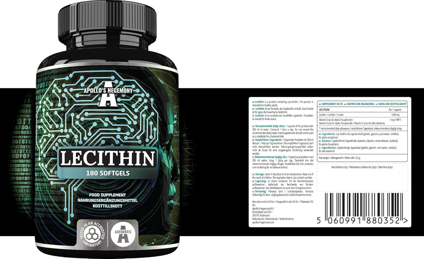 High Strength Soy Lecithin Supplement with Vitamin E - 180 Softgel Capsules - Supports Cognitive and Cardio Health - 6 Months Supply