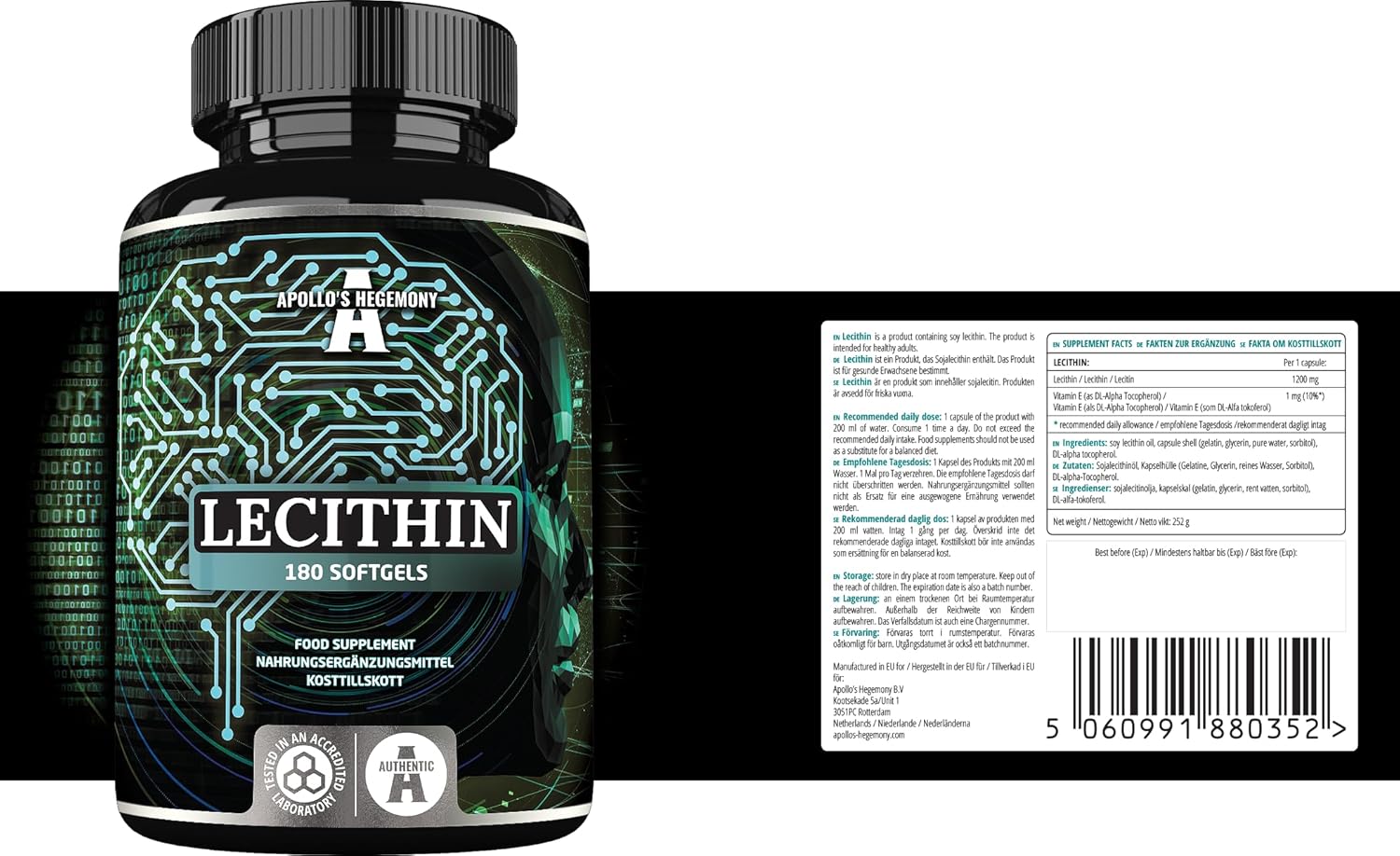 High Strength Soy Lecithin Supplement with Vitamin E - 180 Softgel Capsules - Supports Cognitive and Cardio Health - 6 Months Supply