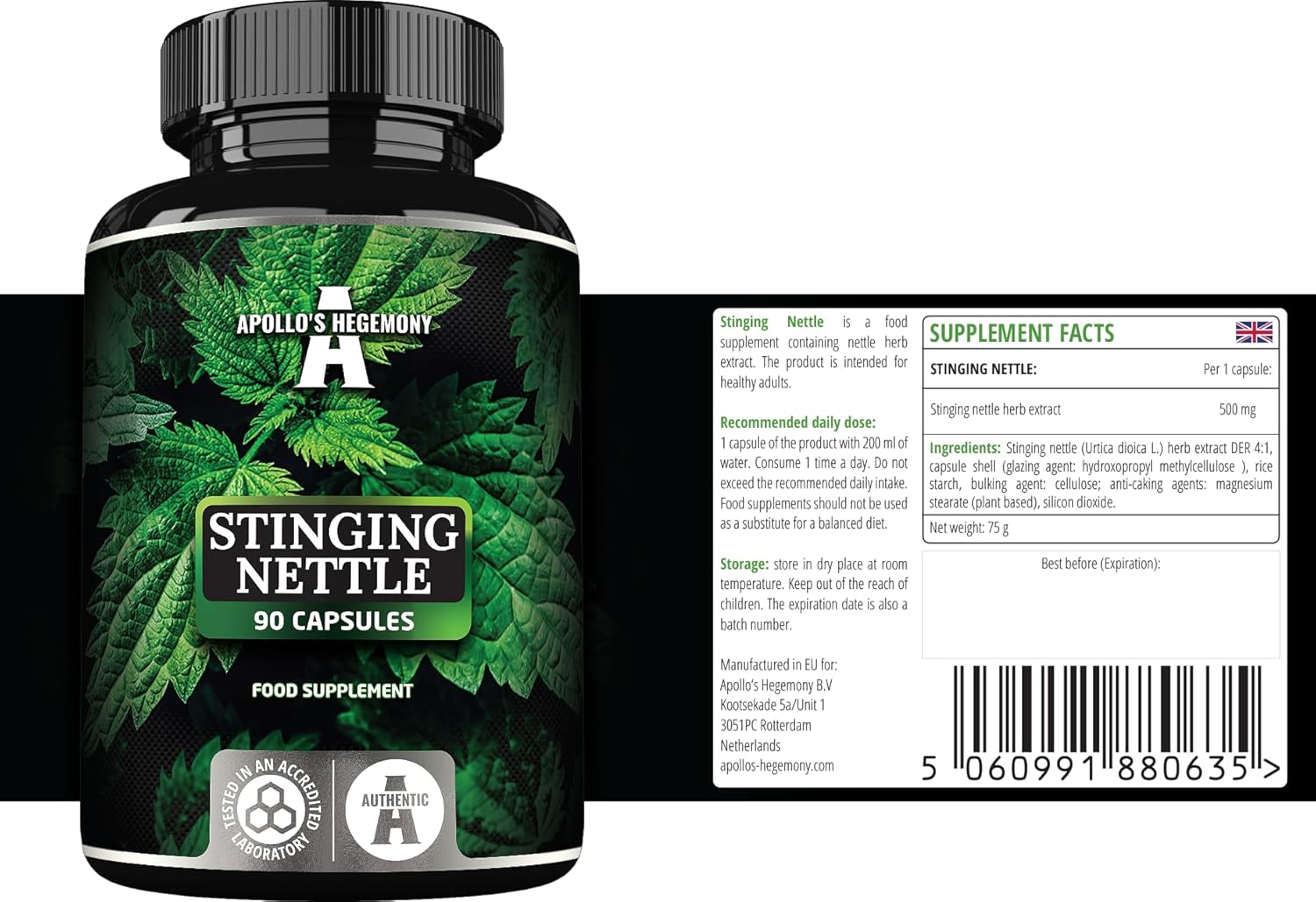 High Strength Stinging Nettle Extract Capsules - 500mg, 90 Vegan Capsules, Cardiovascular Support Supplement