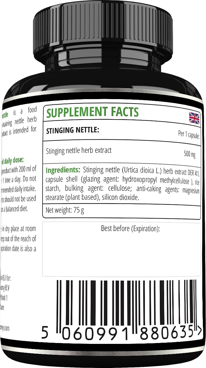 High Strength Stinging Nettle Extract Capsules - 500mg, 90 Vegan Capsules, Cardiovascular Support Supplement