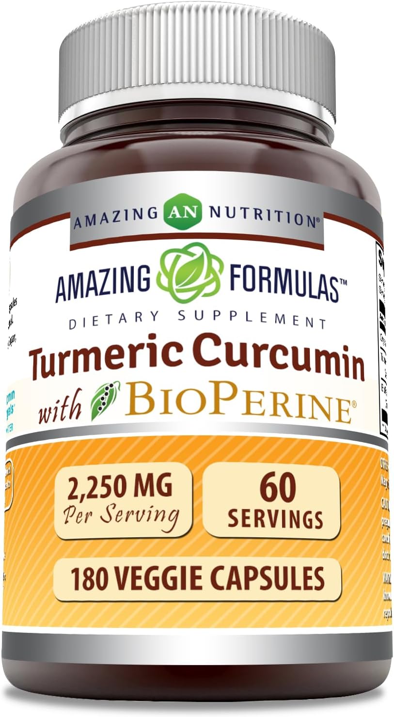 High Strength Turmeric Curcumin with Bioperine | 2250mg per Serving | 180 Veggie Capsules | Non-GMO & Gluten-Free | Made in USA