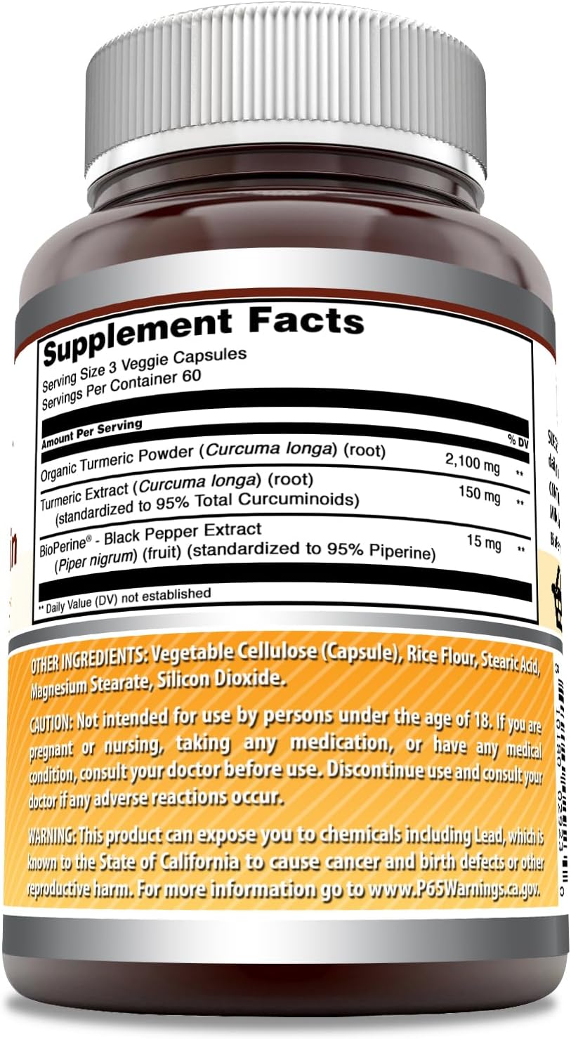 High Strength Turmeric Curcumin with Bioperine | 2250mg per Serving | 180 Veggie Capsules | Non-GMO & Gluten-Free | Made in USA
