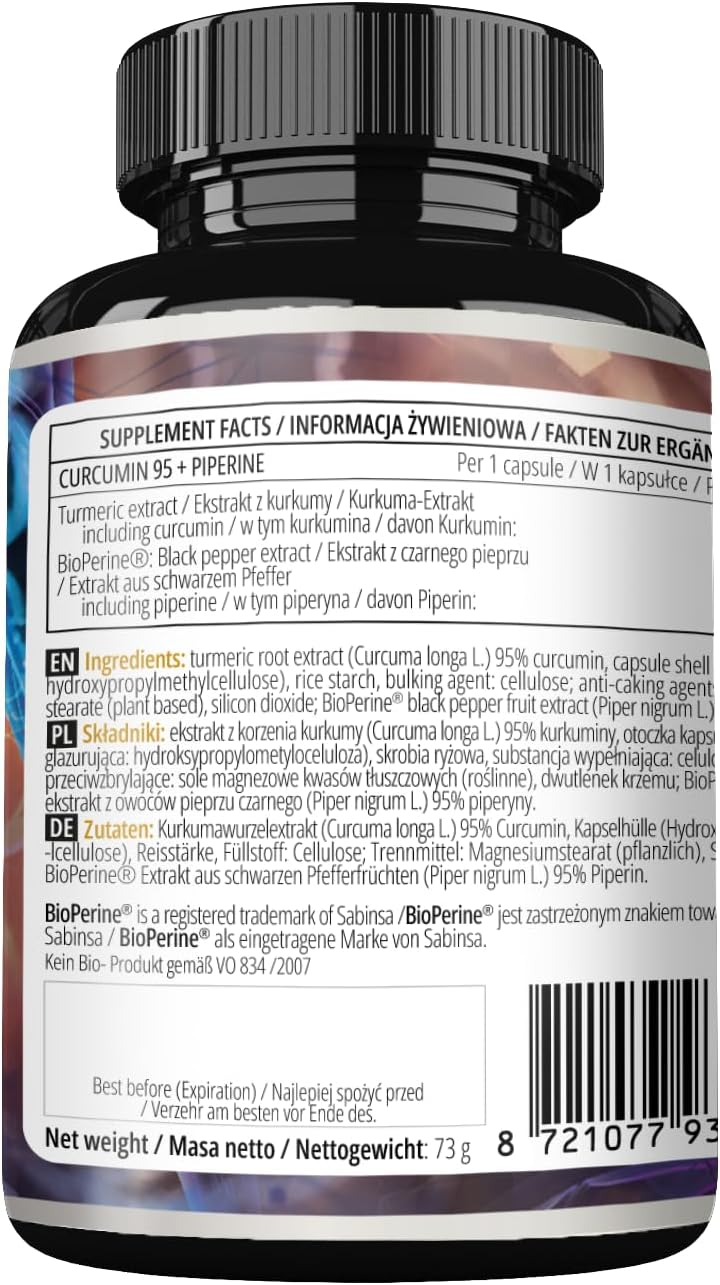 High Strength Turmeric Root Extract Capsules with Piperine for Enhanced Absorption - 302mg Curcumin, 95% Extract, 120 Vegan Capsules, 4 Months Supply