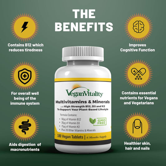 High Strength Vegan Vitality Energy Booster Bundle - Multivitamins and Super Mushroom Complex for Immunity, Energy, and Overall Health. Ideal for Vegans and Vegetarians, Plant-Based Formula.
