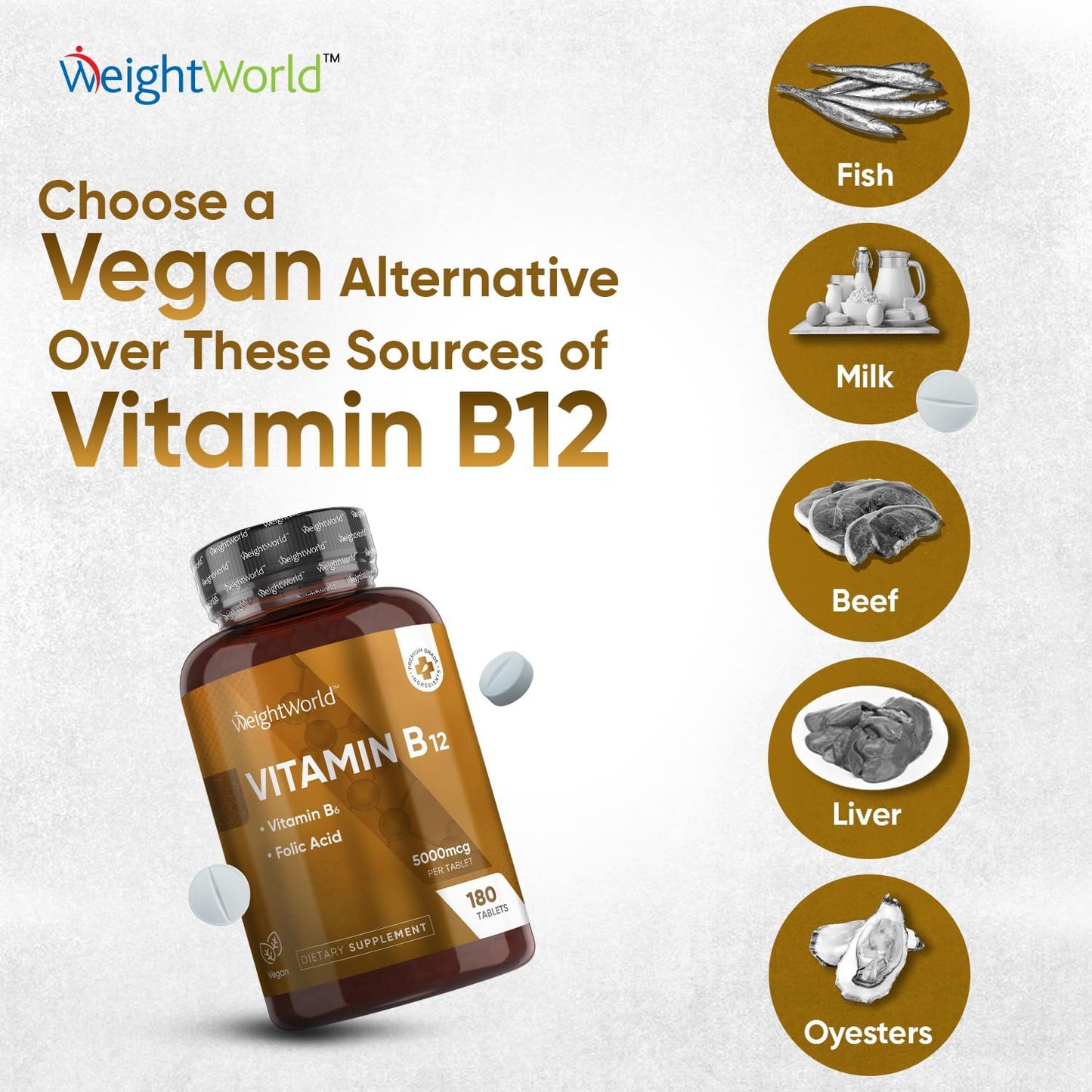 High Strength Vegan Vitamin B12 5000 mcg Tablets with B6 & Folate - 6 Month Supply - Methylcobalamin for Energy & Active Life
