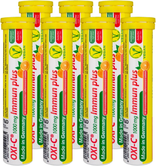 High Strength Vegan Vitamin C Effervescent Tablets - 1000mg - Orange Flavor - Made in Germany