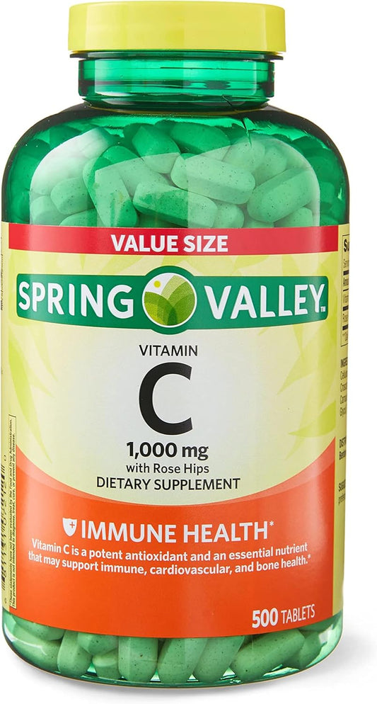 High Strength Vitamin C with Rose HIPS Tablets - 1,000 mg - 500 Count - Dietary Supplement Value Size