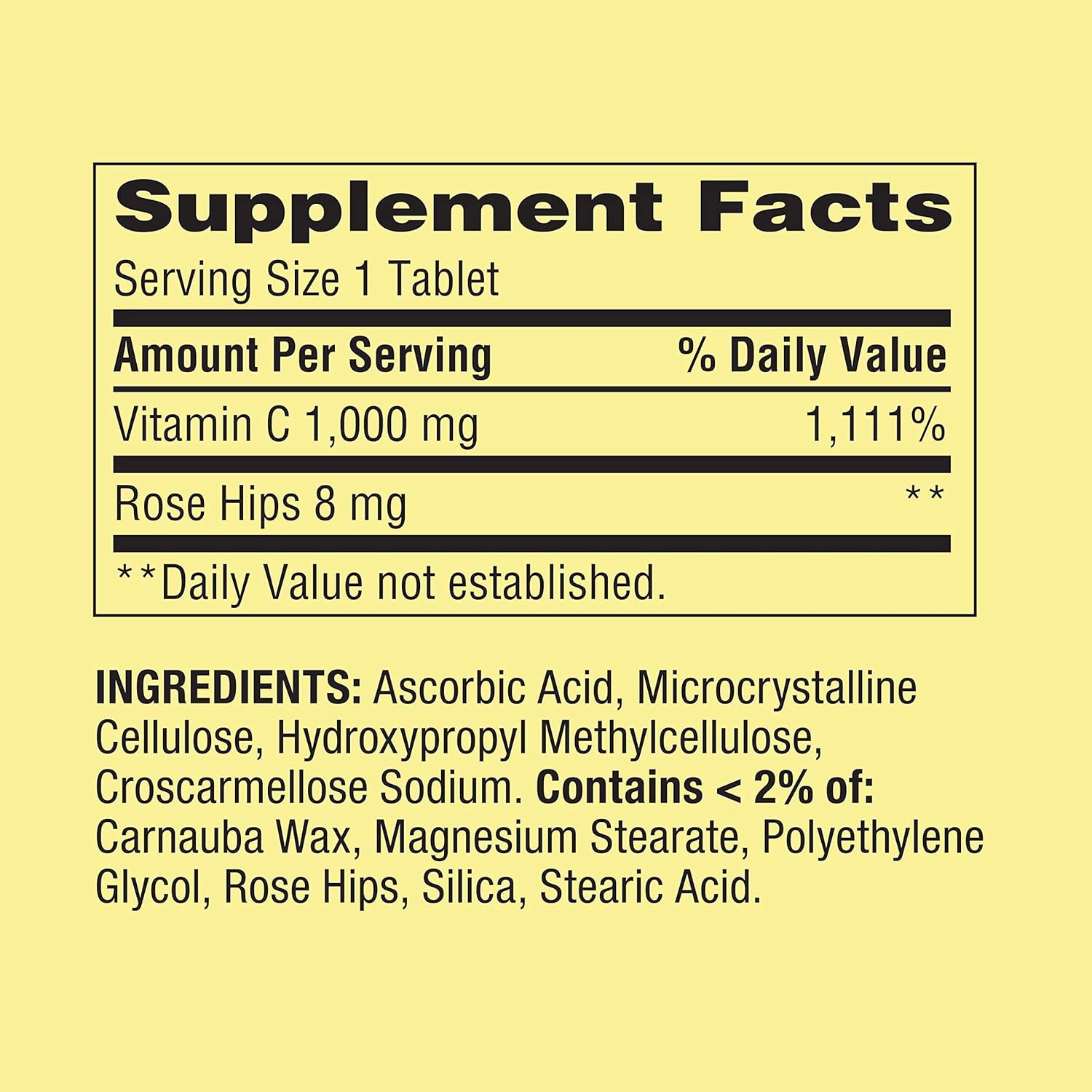 High Strength Vitamin C with Rose HIPS Tablets - 1,000 mg - 500 Count - Dietary Supplement Value Size