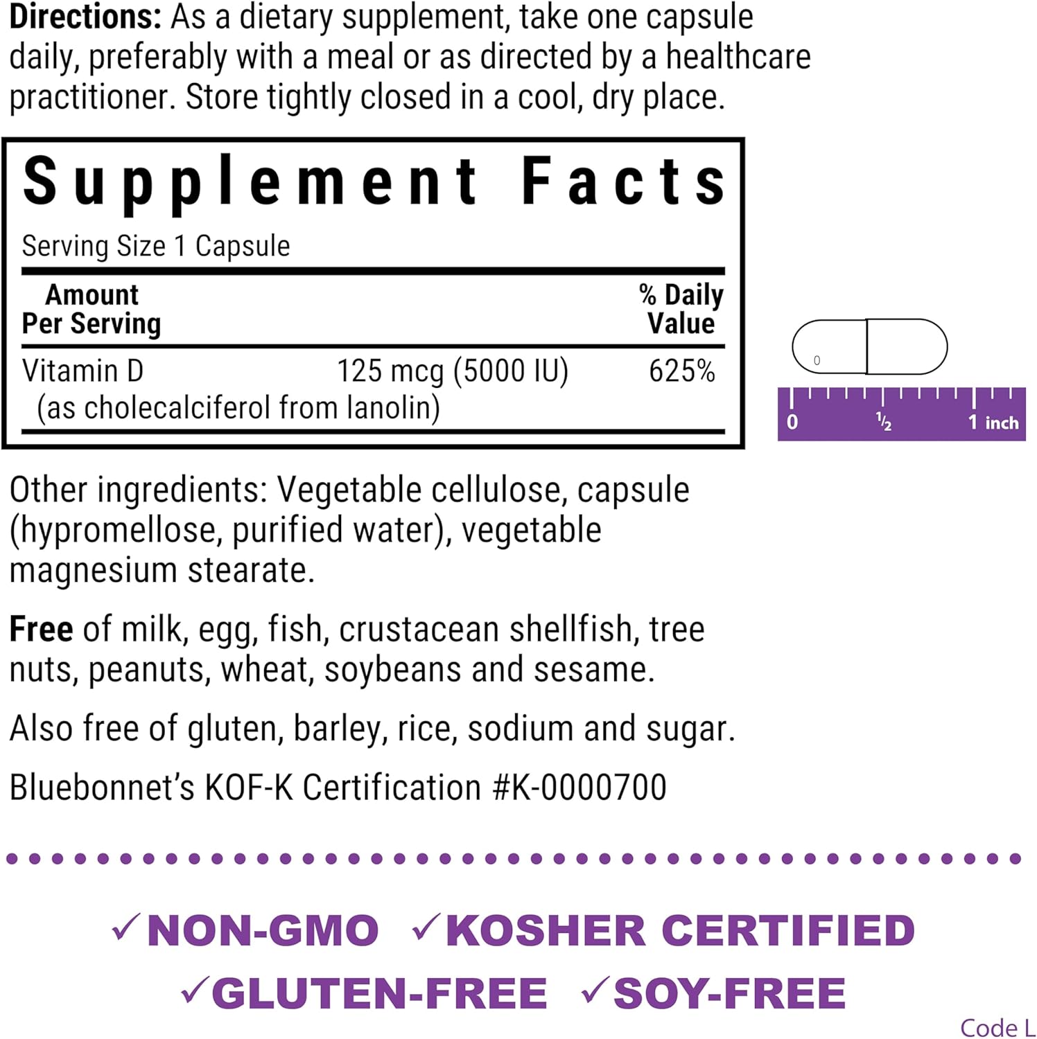 Highly Absorbable Bluebonnet Vitamin D3 5000 IU Supplement - Strong Bones & Immune Support for Women & Men - Soy-Free, Gluten-Free, Non-GMO - 120 Veggie Capsules