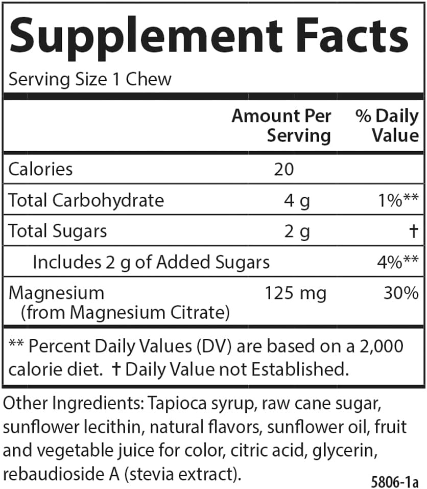 Highly Absorbable Carlson Magnesium Soft Chews - 125mg for Muscle Relaxation & Overall Health - Berries & Creme Flavor - 40 Vegetarian Soft Chews