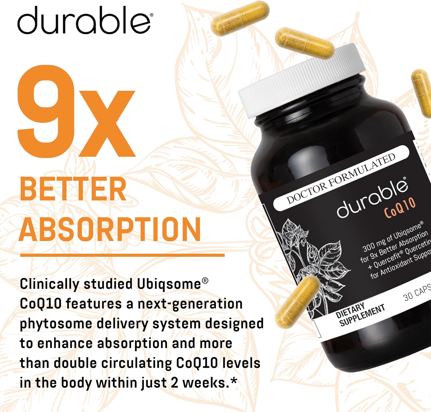 Highly Absorbable CoQ10 Phytosome for Heart Health - 300mg Ubiqsome® CoQ10, Doctor-Formulated, Made in USA, 30 Day Supply