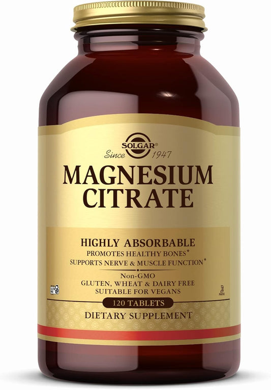 Highly Absorbable Magnesium Citrate Tablets - 120 Count - Supports Bone Health, Nerve & Muscle Function - Non-GMO, Vegan, Gluten Free - 60 Servings