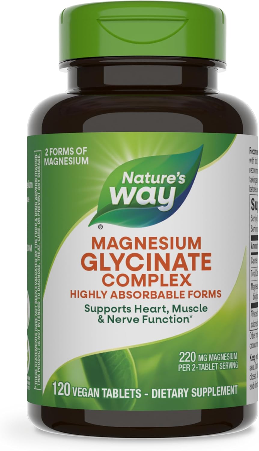 Highly Absorbable Magnesium Glycinate Complex for Heart, Muscle, and Nerve Function - 120 Tablets, Vegan and Gluten Free