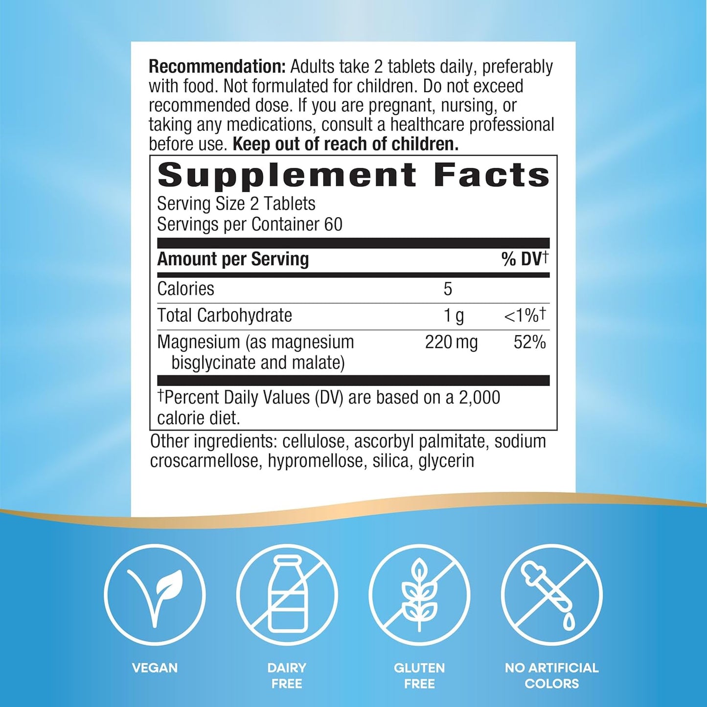 Highly Absorbable Magnesium Glycinate Complex for Heart, Muscle, and Nerve Function - 120 Tablets, Vegan and Gluten Free