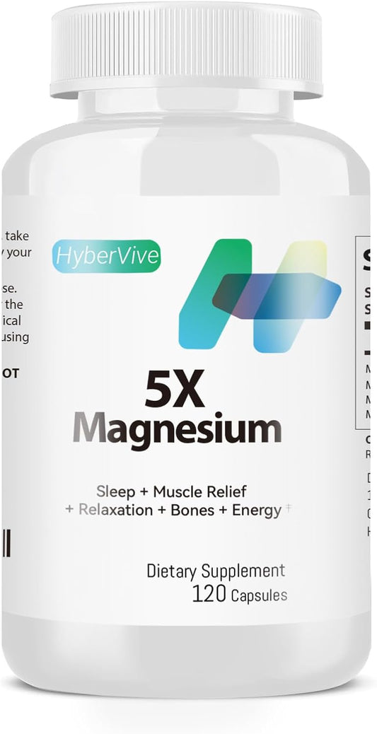 Highly Absorbable Magnesium Glycinate Supplement with Aquamin - 5X Blend of Citrate, Malate, Oxide for Relaxation, Muscle & Nerve Function Support - 500mg, 120 Capsules