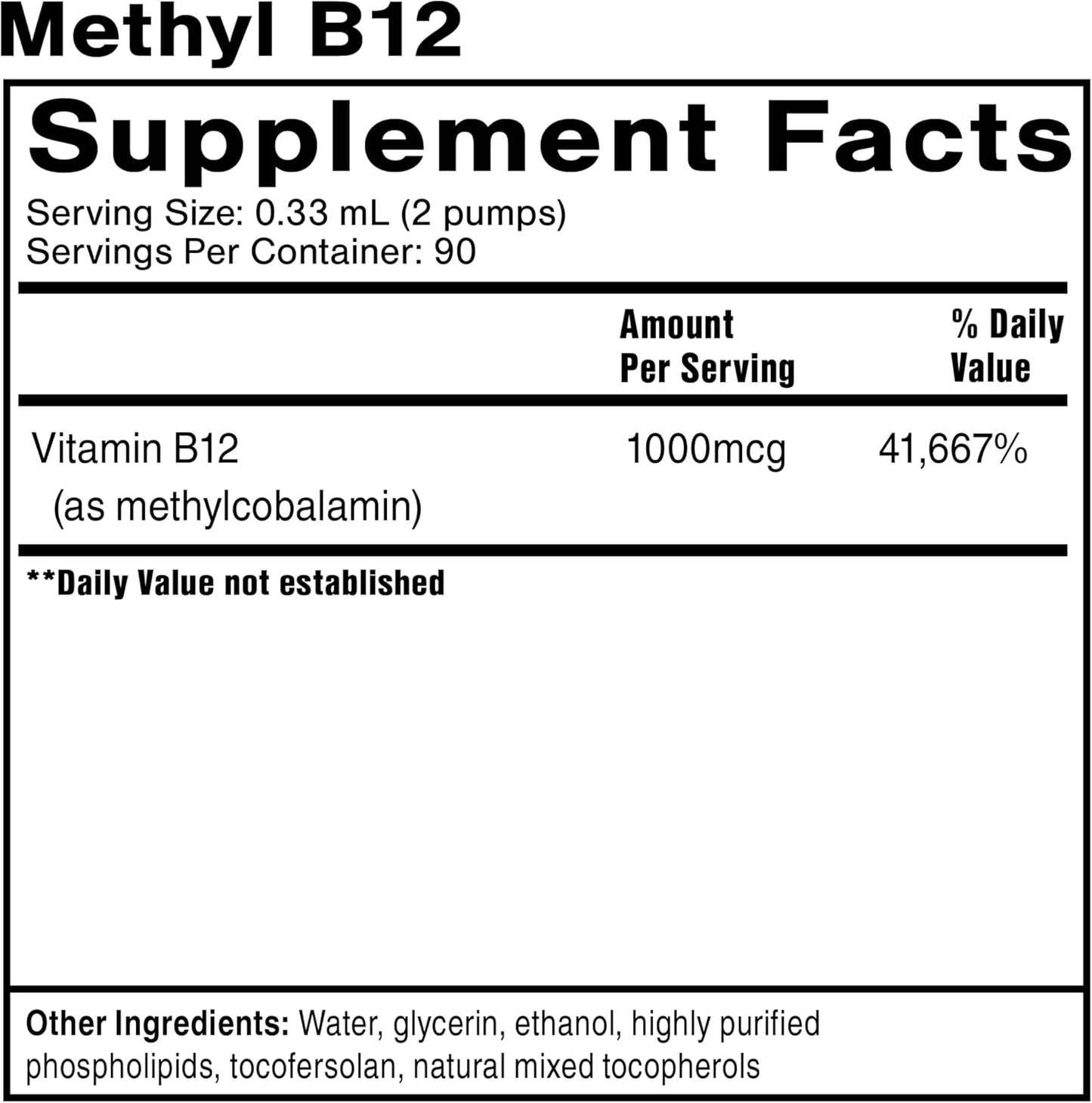 Highly Absorbable Methyl B12-1000mcg Supplement with Nano Technology for Energy Support - 30ml / 90 Servings