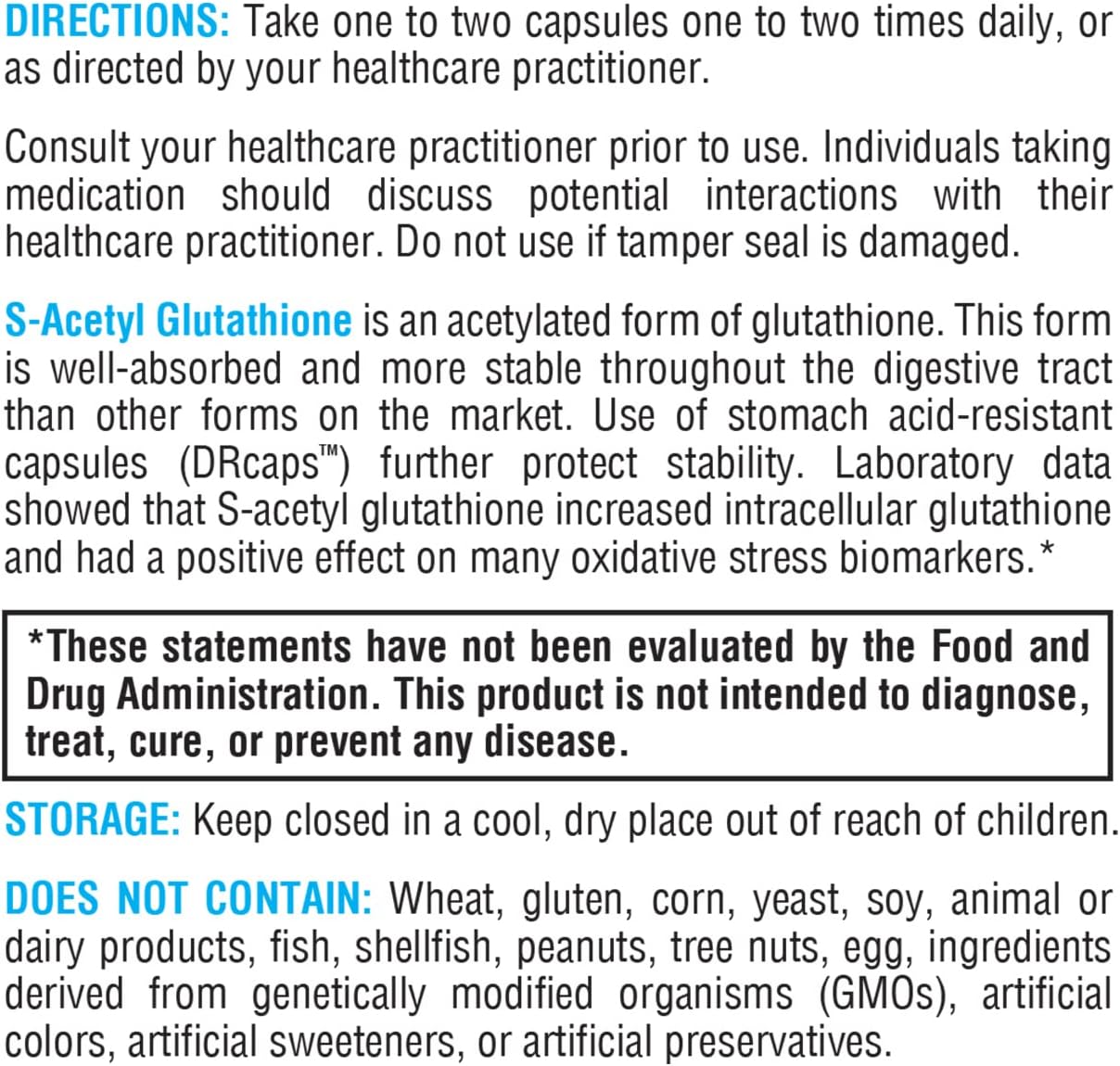 Highly Absorbable S Acetyl Glutathione Capsules for Healthy Aging and Immune Support - Antioxidant and Cellular Health Supplement (60 Count)