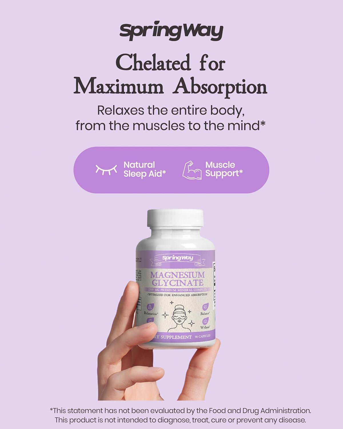 Highly Absorbable Spring Way Magnesium Glycinate 2500mg Capsules for Nutrient Support - Vegan & Gluten-Free, 90 Count