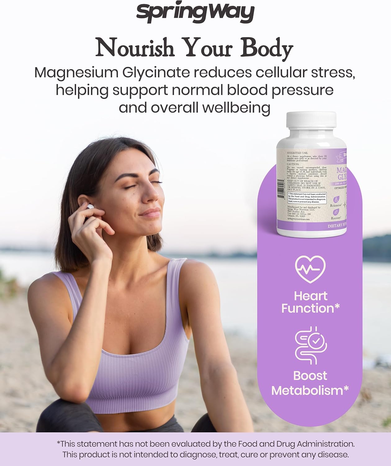 Highly Absorbable Spring Way Magnesium Glycinate 2500mg Capsules for Nutrient Support - Vegan & Gluten-Free, 90 Count